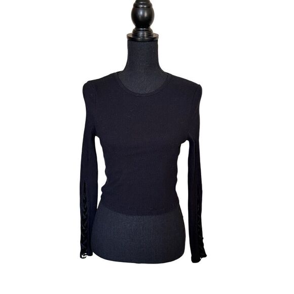 TopShop Womens Ribbed Sweater US 10 Black Stretch with Cutout Sleeve Detail - Picture 1 of 6
